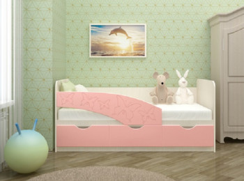 Кровать Бабочки 1,6м (Розовый металлик) в Каменке - kamenka.mebel54.com | фото