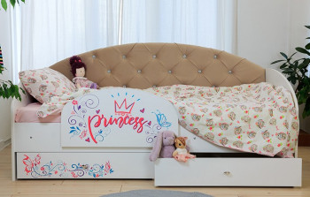 Кровать детская Эльза с бортиком Принцесса Белый/Бежевый в Каменке - kamenka.mebel54.com | фото