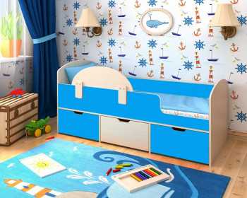 Кровать Малыш-мини с бортиком Дуб молочный/Голубой в Каменке - kamenka.mebel54.com | фото