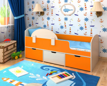 Кровать Малыш-мини с бортиком Дуб молочный/Оранжевый в Каменке - kamenka.mebel54.com | фото