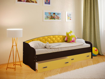 Кровать Софа-7 с мягкой спинкой (800х2000) Венге/Желтый в Каменке - kamenka.mebel54.com | фото