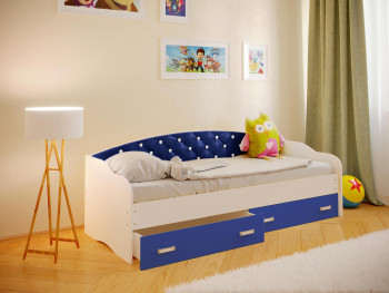 Кровать Софа-7 с мягкой спинкой со стразами (800х1900) Белый/Синий в Каменке - kamenka.mebel54.com | фото