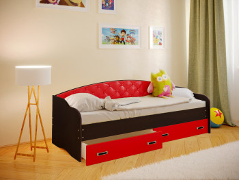 Кровать Софа-8 с мягкой спинкой (900х1900) Венге/Красный в Каменке - kamenka.mebel54.com | фото