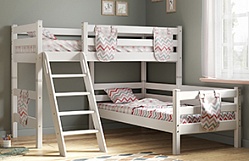 Кровать Соня вариант 8 угловая с наклонной лестницей Белый полупрозрачный в Каменке - kamenka.mebel54.com | фото