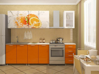 Кухонный гарнитур 2,0м Апельсин (Белый/Оранжевый металлик/Фотопечать апельсин) в Каменке - kamenka.mebel54.com | фото