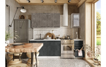 Кухонный гарнитур Нувель 1800мм белый/бетон коричневый/бетон черный в Каменке - kamenka.mebel54.com | фото