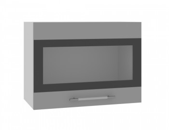 Норд ШВГС 600 Шкаф верхний горизонтальный со стеклом (Софт черный/корпус Белый) в Каменке - kamenka.mebel54.com | фото